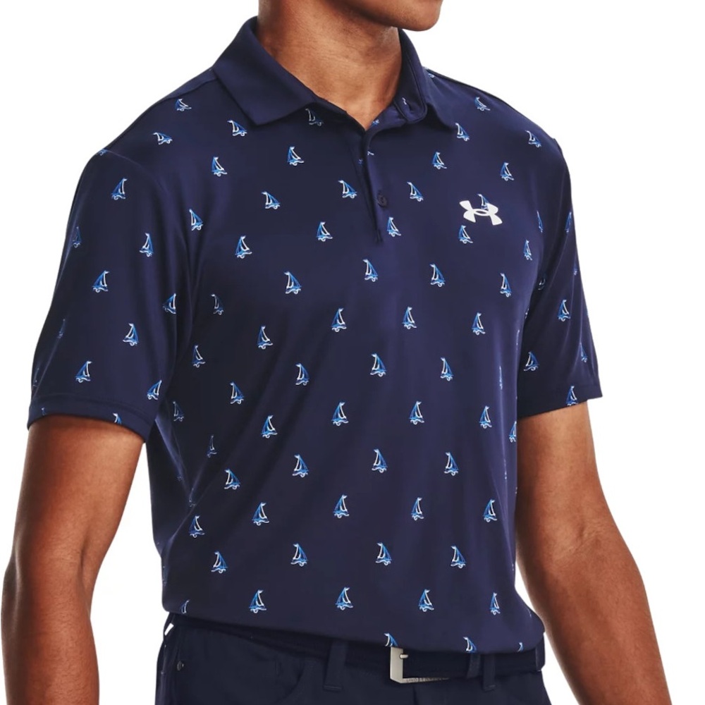 Under Armour Men's Navy Polo with Blue Sailboat Design